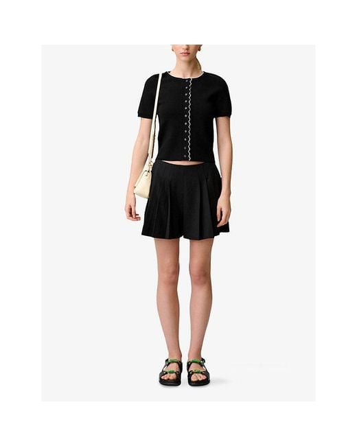 Claudie Pierlot Black Fitted Contrast-Trim Stretch-Knit Cardigan