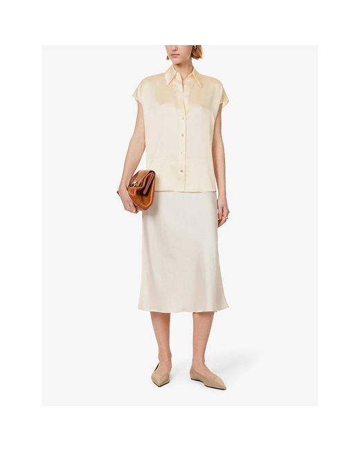 Vince Natural Cap-sleeve Rushed Silk Blouse