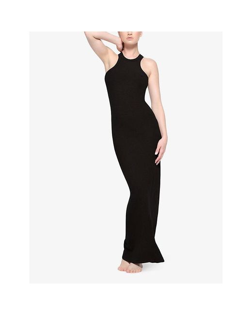 Skims Black Soft Lounge High-Neck Sleeveless Stretch-Woven Maxi Dress