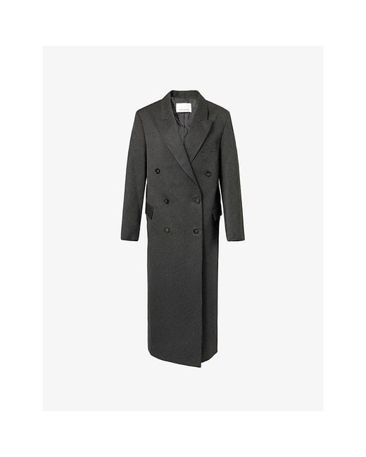Frankie Shop Black Jane Double-Breasted Woven Long Coat