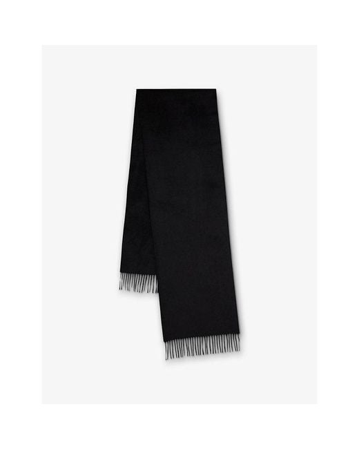 Mulberry Black Branded Fringed Wool Scarf