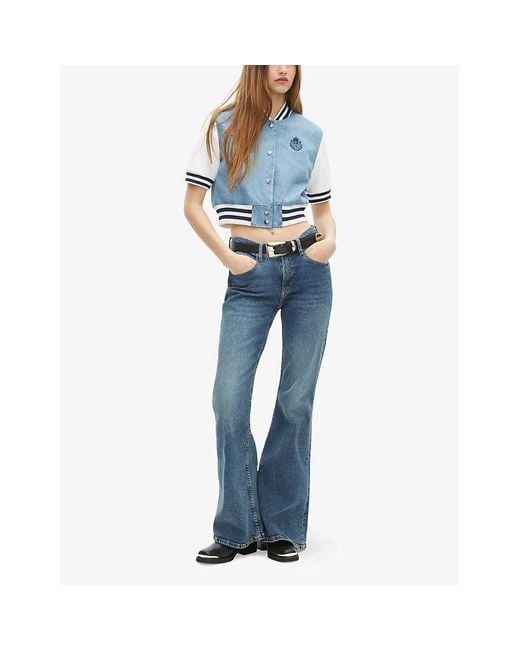 The Kooples Blue Short-Sleeved Cropped Denim Jacket
