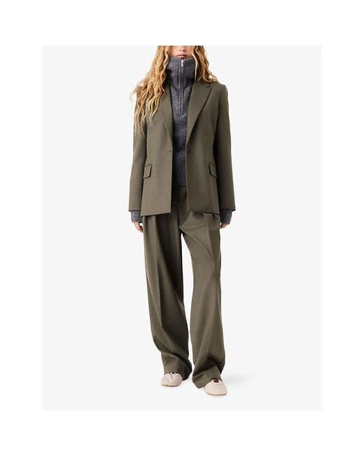 Maje Green Chain-Embellished Single-Breasted Stretch Wool-Blend Suit Jacket