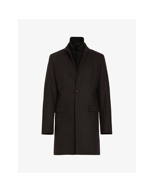 AllSaints Black Centinel Notch-lapel Double-layered Recycled-wool Coat for men