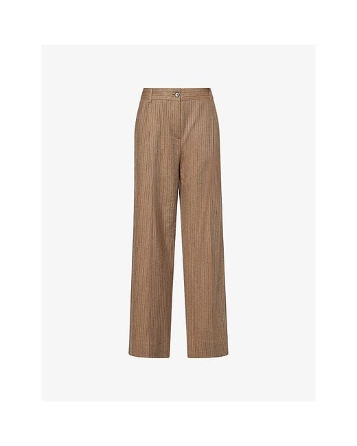 ME+EM Brown Pleat-Front Straight-Leg Wool-Blend Trousers