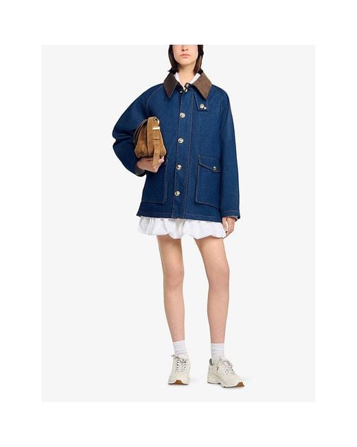 Sandro Blue Contrast-Collar Regular-Fit Denim Jacket