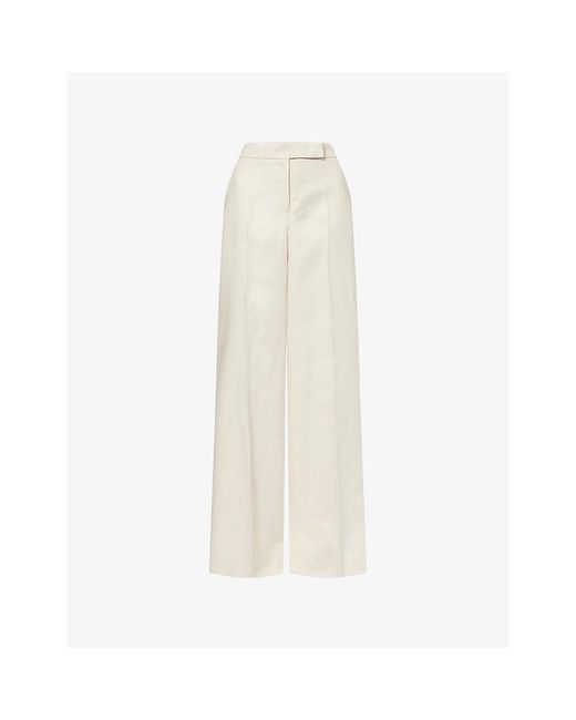 Max Mara White Wide-Leg Linen Trousers