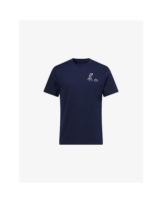 Lacoste Blue Graphic-Print Crew-Neck Cotton T-Shirt for men