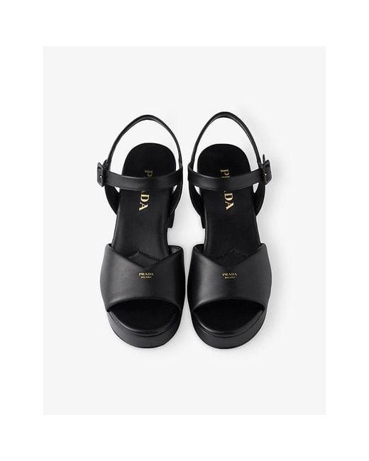 Prada Black Padded Logo-Print Nappa Leather Sandals