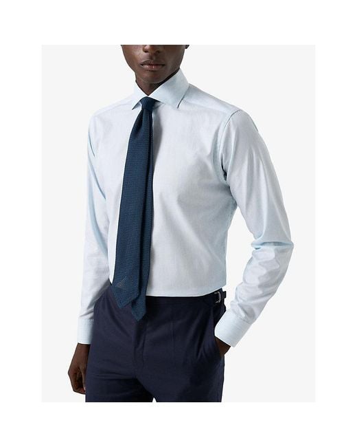 Eton of Sweden Blue Contemporary-Fit Long-Sleeved Cotton-Twill Shirt for men