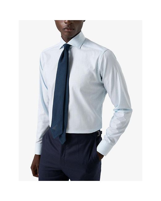 Eton of Sweden Blue Contemporary-Fit Long-Sleeved Cotton-Twill Shirt for men