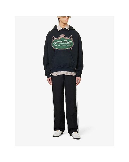 Rhude Blue Riviera Hotel Graphic-print Relaxed-fit Cotton-jersey Hoody X for men