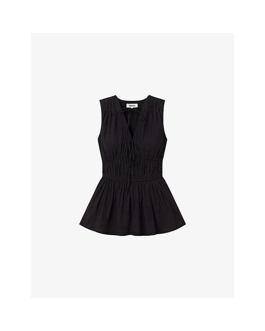 Ro&zo Black Tie-Front Sleeveless Cotton-Voile Top