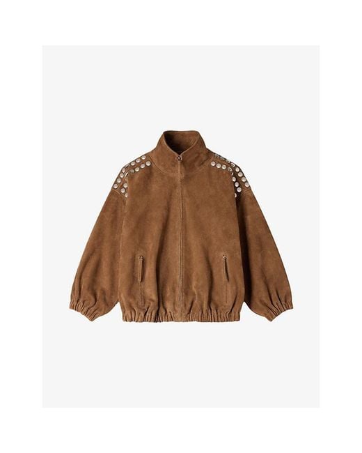 Sandro Brown Studded Relaxed-Fit Suede Jacket