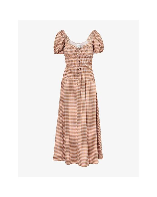Reformation Natural Rhett Checked Woven Midi Dress