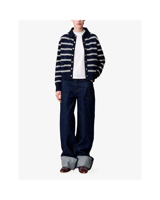 Claudie Pierlot Blue Relaxed-Fit Striped Wool-Blend Cardigan