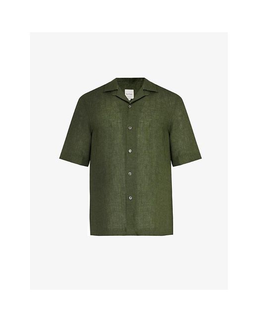 Paul Smith Green Camp-collar Short-sleeved Linen Shirt for men