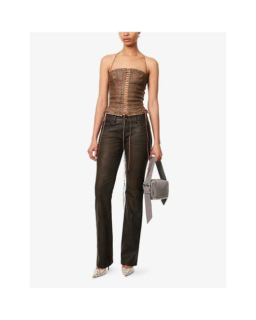 Jaded London White Odile Lace-Up Faux-Leather Corset Top