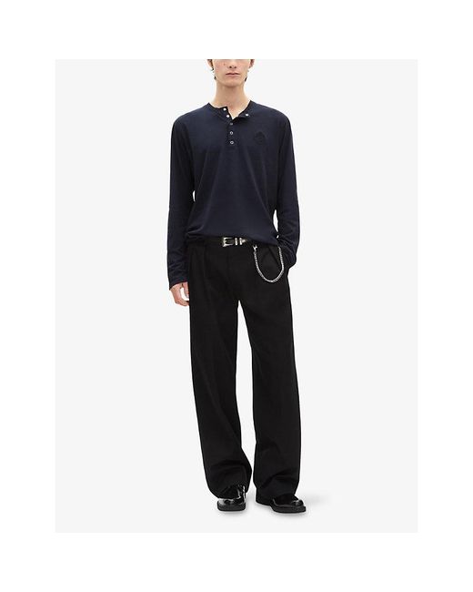 The Kooples Blue Logo-Embroidered Long-Sleeve Cotton T-Shirt for men