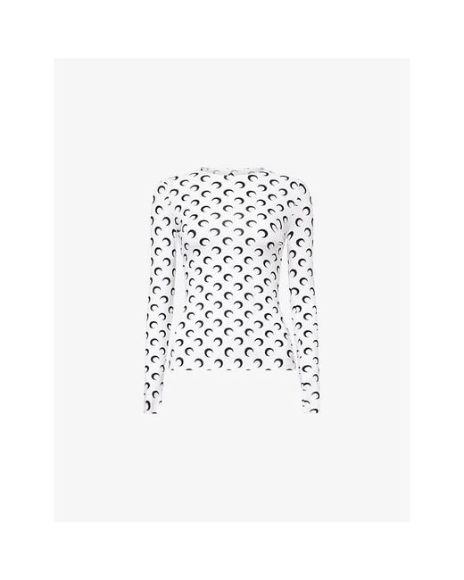 MARINE SERRE White Moon Print Long-Sleeve Jersey Top