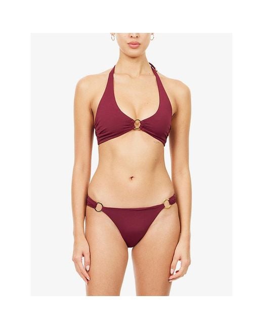 Away That Day Red Sorrento Ring-Hardware Bikini Top