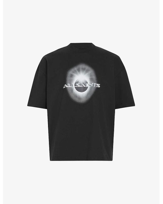 AllSaints Black Solaris Graphic-print Organic-cotton T-shirt for men