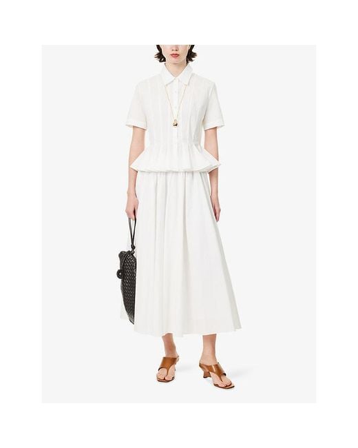Ashlyn White Connor Gathered-Waist Cotton Midi Skirt