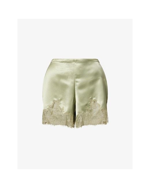 Reformation Green Fern Floral-Lace Satin Shorts
