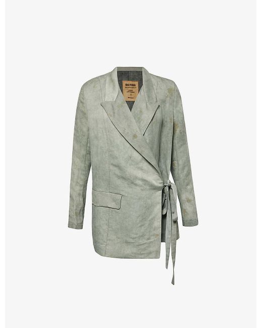 Uma Wang Gray Khloe Distressed Relaxed-fit Linen And Cotton-blend Jacket