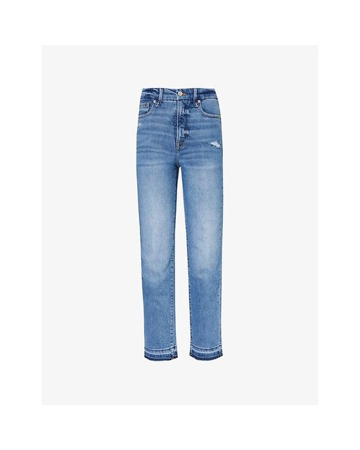 GOOD AMERICAN Blue Good Classic Raw-hem Straight-leg High-rise Stretch-recycled Denim Jeans