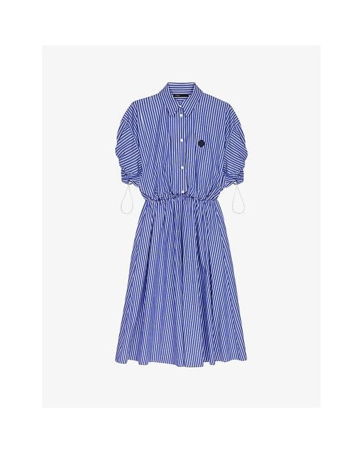 Maje Blue Relisa Striped Cotton Midi Dress