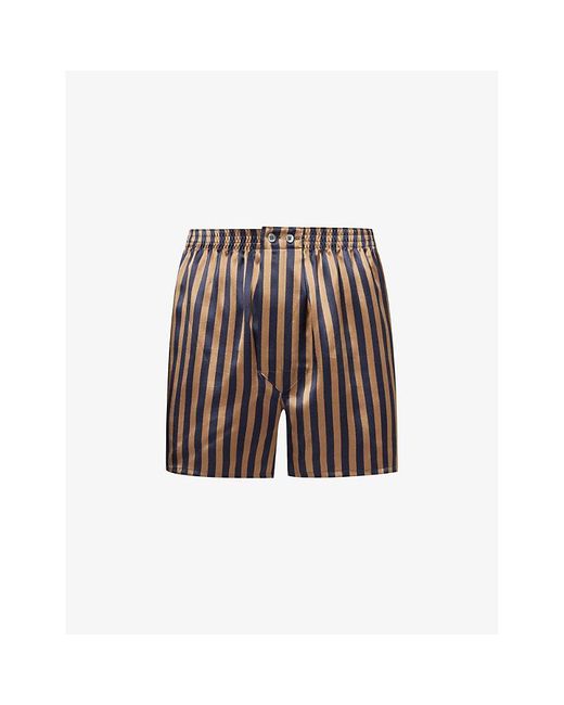Derek Rose Brown Brindisi Stripe-pattern Silk Boxer Short for men