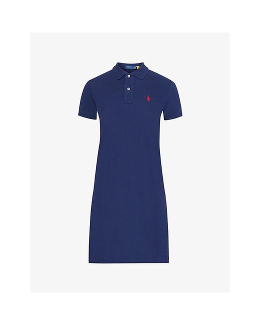 Polo Ralph Lauren Blue Logo-embroidered Cotton-pique Dress