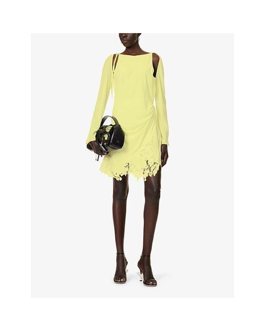 Acne Yellow Derika Floral-lace Cut-out Woven Mini Dress