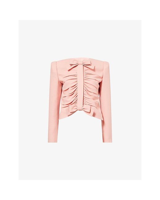 Valentino Pink Ruched Cropped Wool Jacket