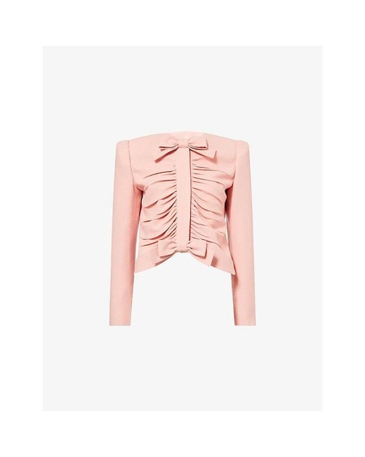 Valentino Pink Ruched Cropped Wool Jacket