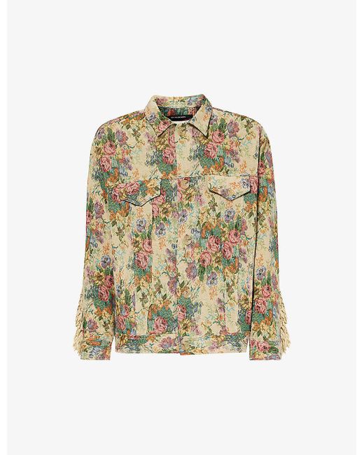 Song For The Mute Yellow Worker Floral-print Boxy-fit Woven Jacket for men