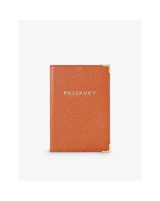 Aspinal Orange Logo-embossed Grained-leather Passport Cover