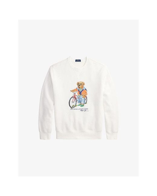 Polo Ralph Lauren White Bike Polo Bear Printed Cotton-Blend Sweatshirt for men