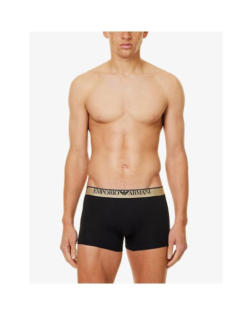 Emporio Armani Black Branded-Waistband Stretch-Cotton Trunks for men