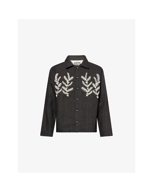 Kartik Research Black Floral Motif Embroidered Linen-Wool Jacket for men