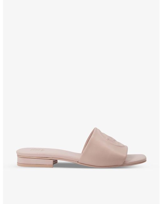 nude leather sliders