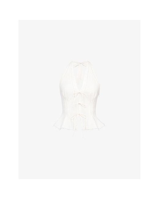 House Of Cb White Elena Peplum-Hem Stretch-Cotton Top Xs (A-C Cup)