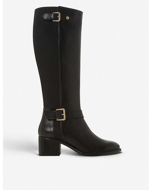 Dune Womens Black-leather Tildaa Block Heel Leather Riding Boots 3 - Lyst