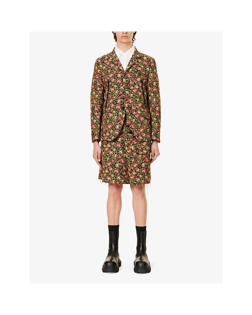 Undercover Natural Floral-pattern Jacquard-texture Woven-blend Mini Skirt for men
