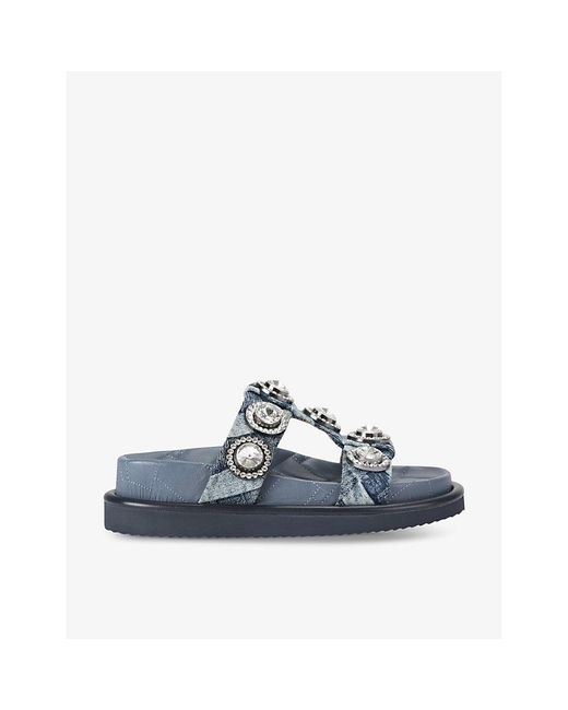 Kurt Geiger Blue Orson Crystal-Embellished Woven Flat Sandals