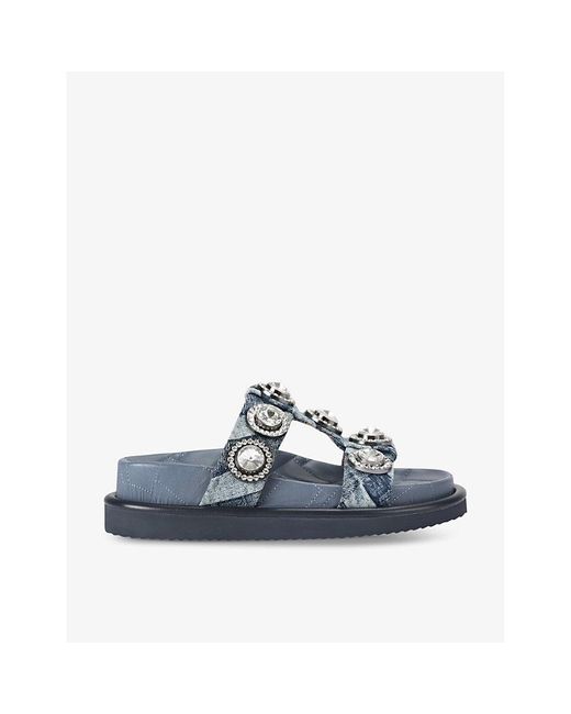 Kurt Geiger Blue Orson Crystal-Embellished Woven Flat Sandals