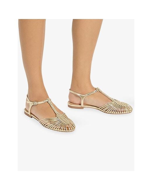 Dune Natural Harmoni Flat Leather Sandals