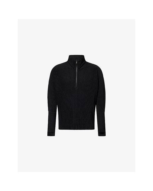 Homme Plissé Issey Miyake Black Quarter-Zip Pleated Knitted Top for men