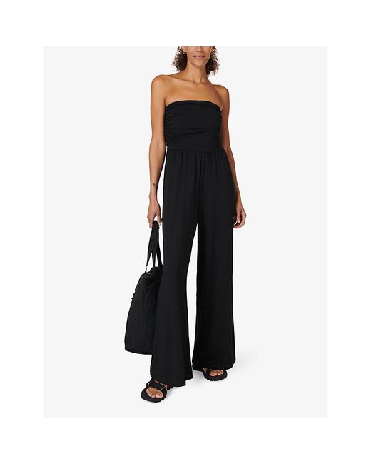 Sweaty Betty Black Bandeau Wide-Leg Modal Jumpsuit